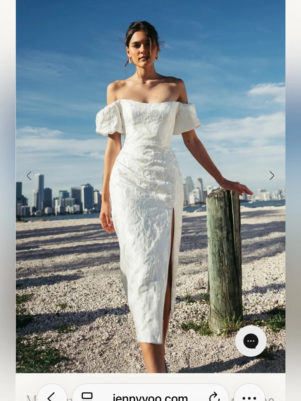Strapless White Jacquard Midi Dress with Side Slit - Picture 3 of 5